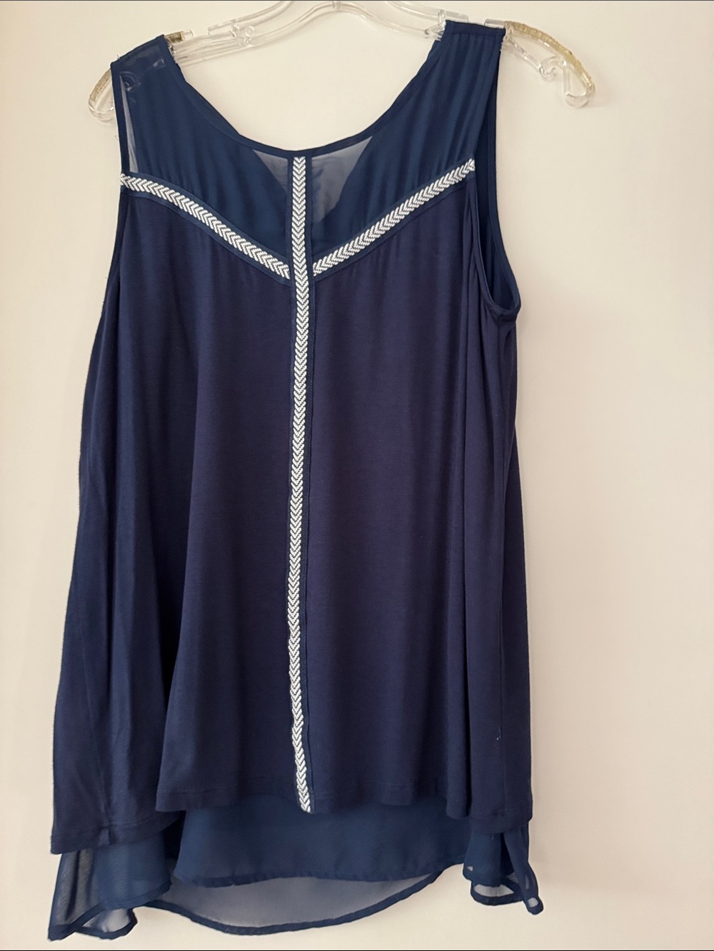 Pleione Navy Sleeveless Tank with White Chevron Trim